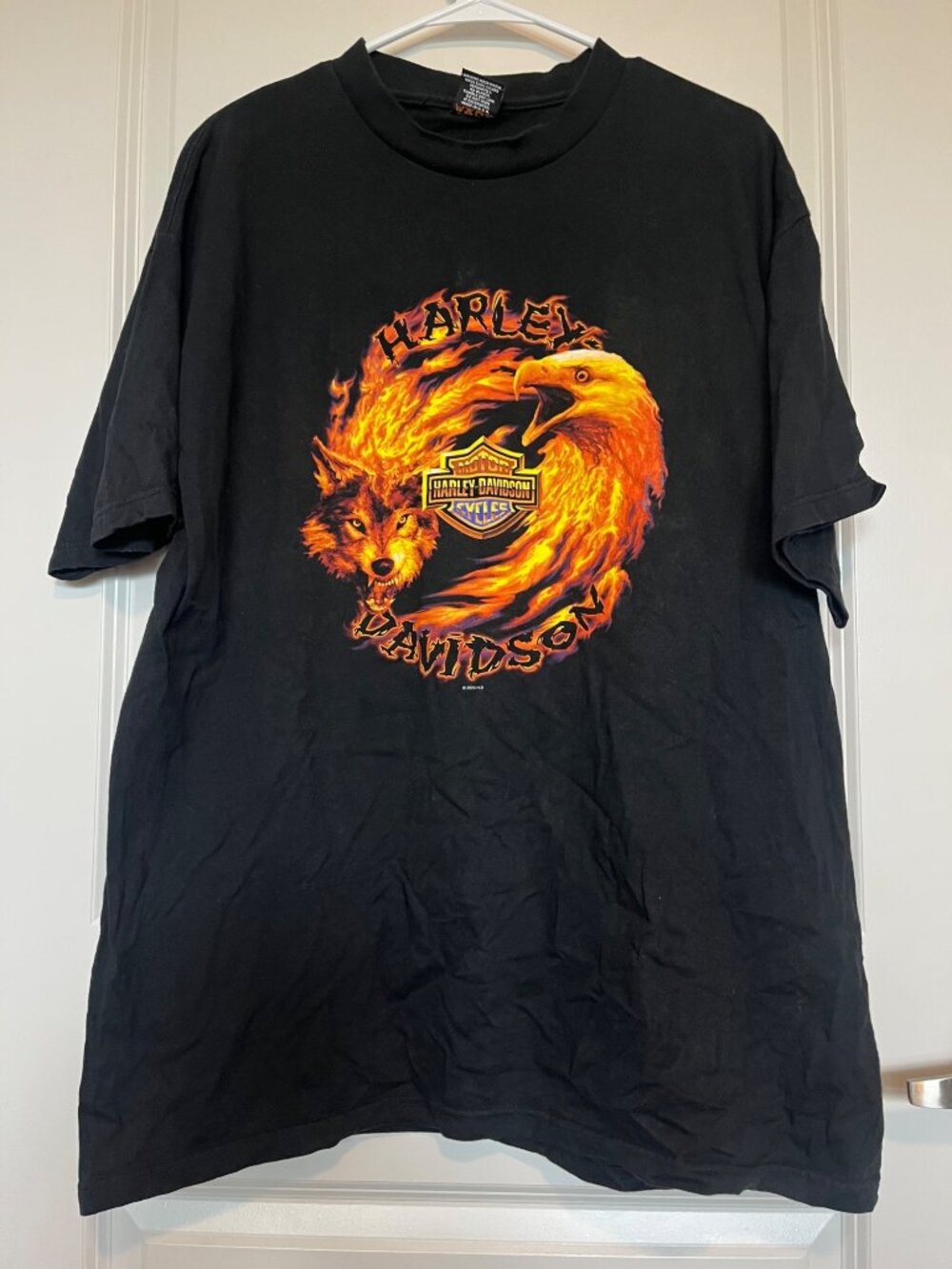 Vtg Harley-Davidson Paris Bastille France T-Shirt XL Cotton Eagle Wolf Fire Y2K
